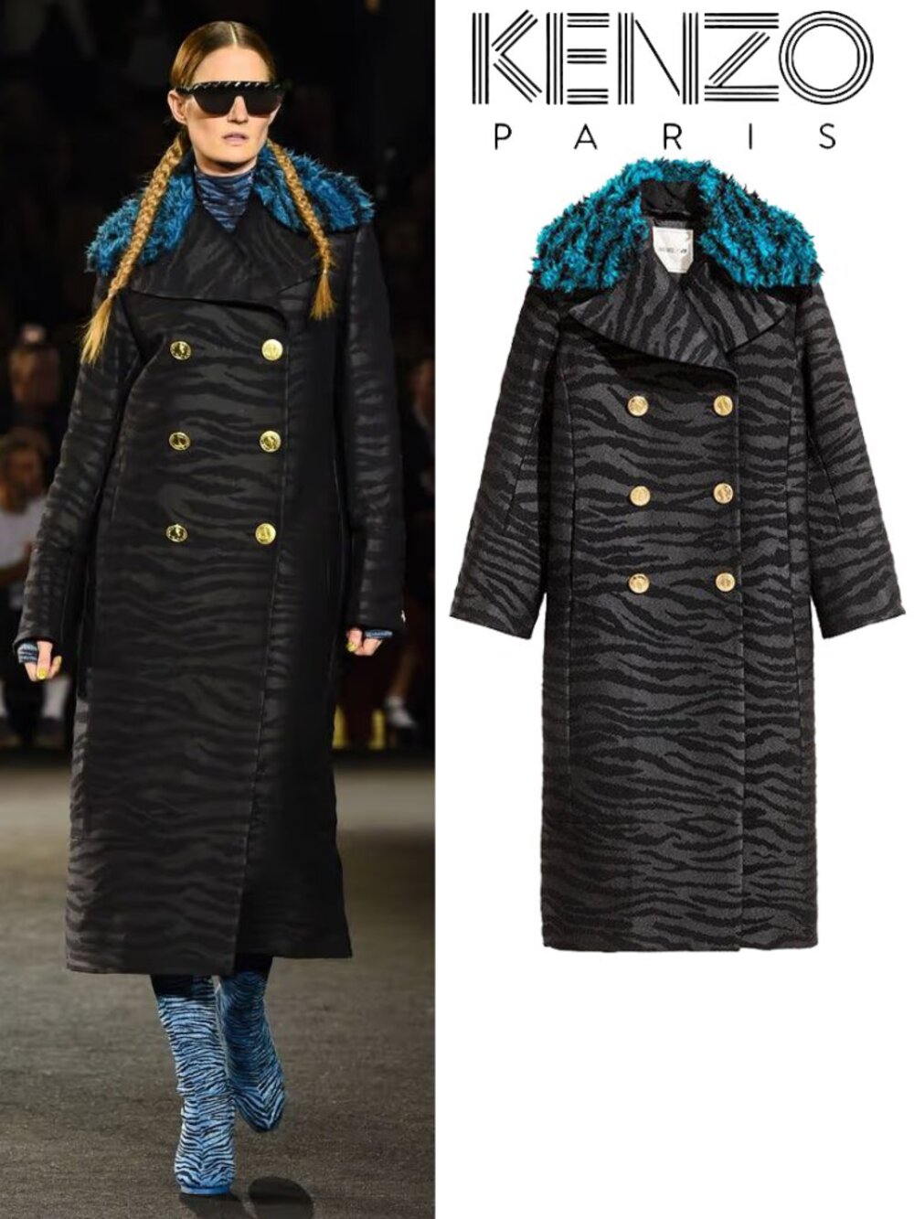 💋SHOWSTOPPER!💋KENZO X H&M Limited Edition Tailored Zebra Coat w/ Fur Collar